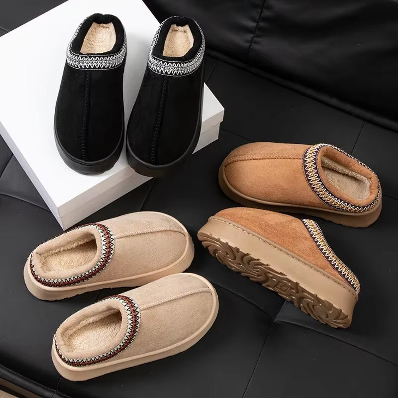 Hot Winter Women Slippers Plush Interior anti Slip Thick Sole Fashion Embroidered Warm House Shoes for Ladies