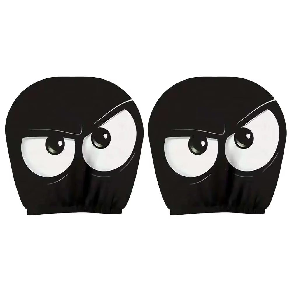 2PCS Funny Slanted Eyes Cartoon Print Car Headrest Cover for Halloween Christmas Holiday Automobile Interior Decoration
