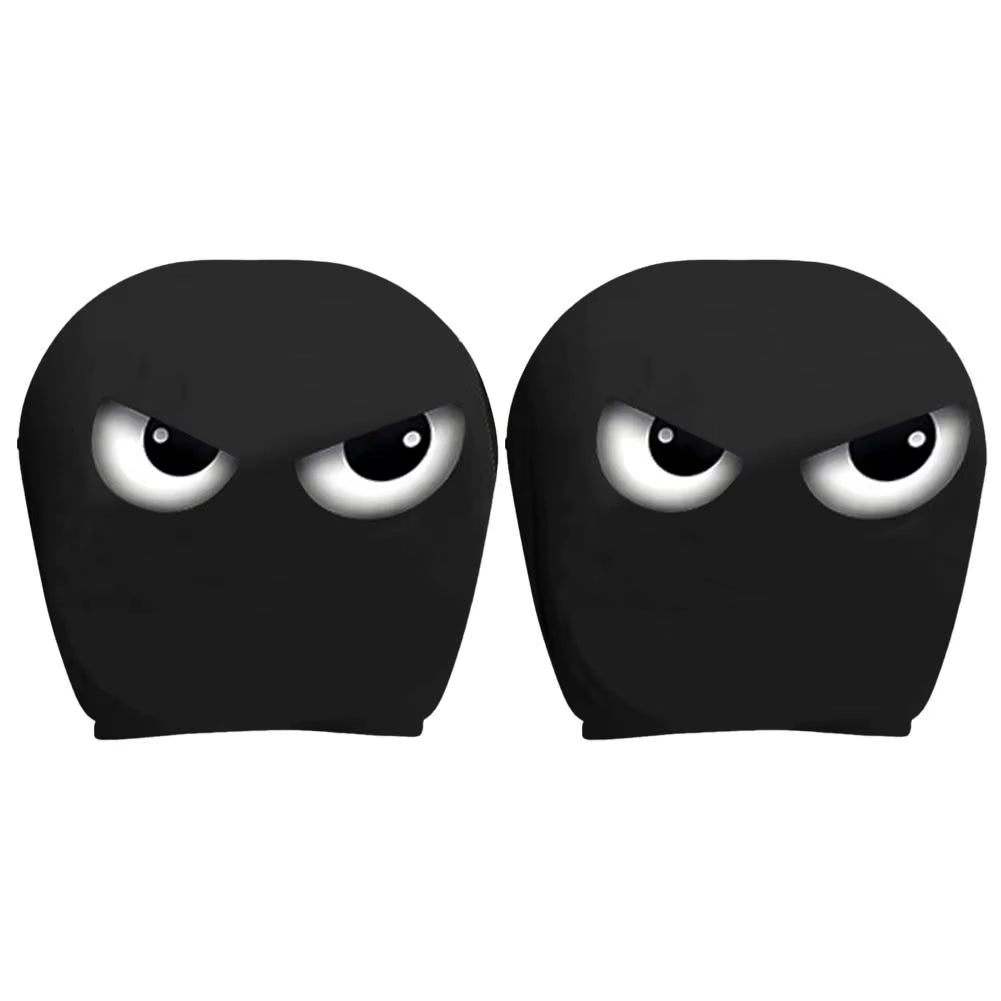 2PCS Funny Slanted Eyes Cartoon Print Car Headrest Cover for Halloween Christmas Holiday Automobile Interior Decoration