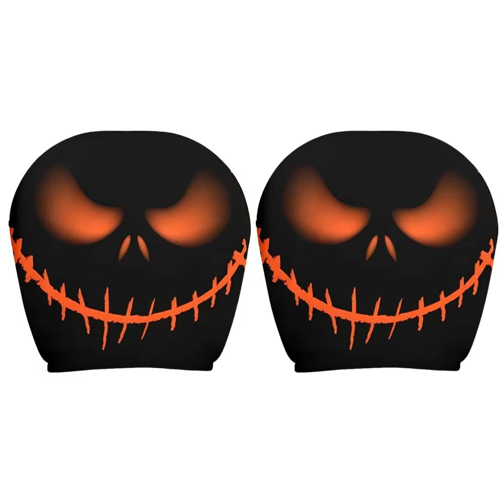 2PCS Funny Slanted Eyes Cartoon Print Car Headrest Cover for Halloween Christmas Holiday Automobile Interior Decoration