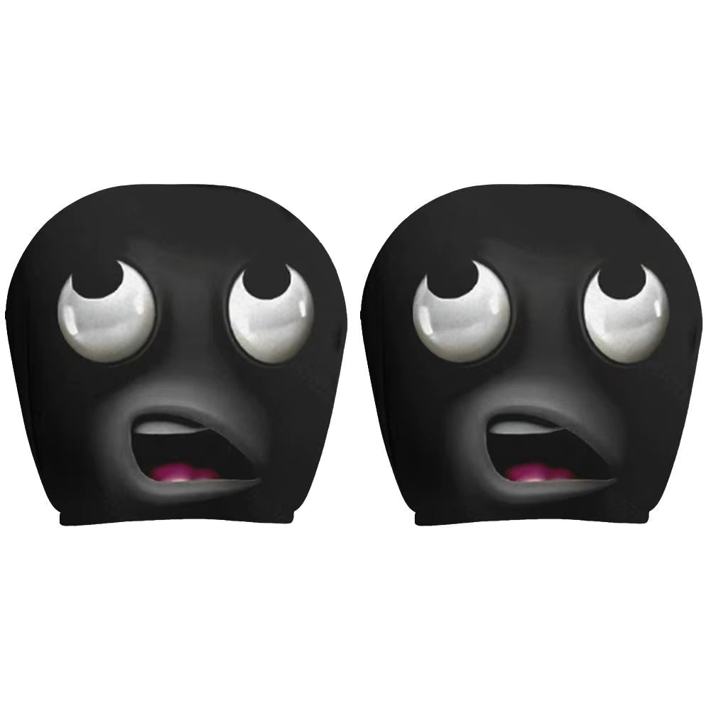 2PCS Funny Slanted Eyes Cartoon Print Car Headrest Cover for Halloween Christmas Holiday Automobile Interior Decoration