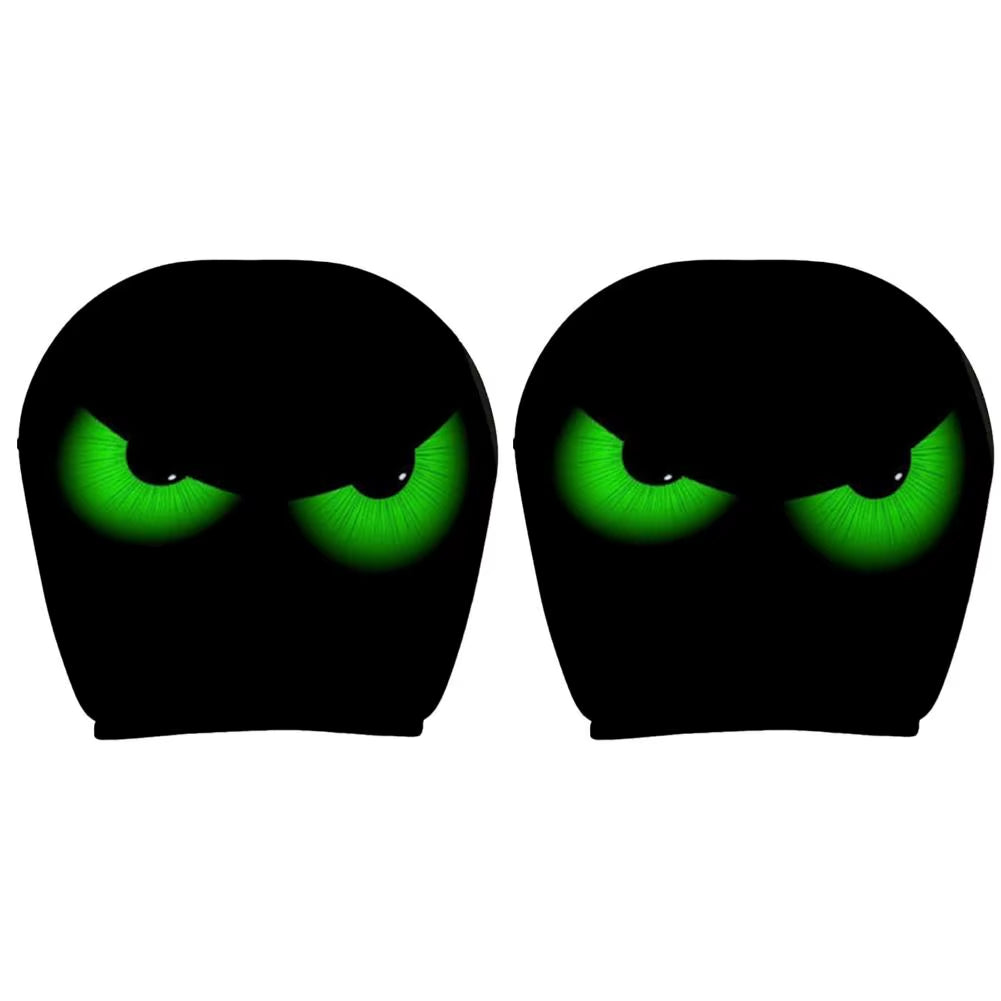 2PCS Funny Slanted Eyes Cartoon Print Car Headrest Cover for Halloween Christmas Holiday Automobile Interior Decoration