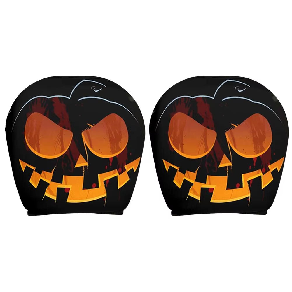 2PCS Funny Slanted Eyes Cartoon Print Car Headrest Cover for Halloween Christmas Holiday Automobile Interior Decoration